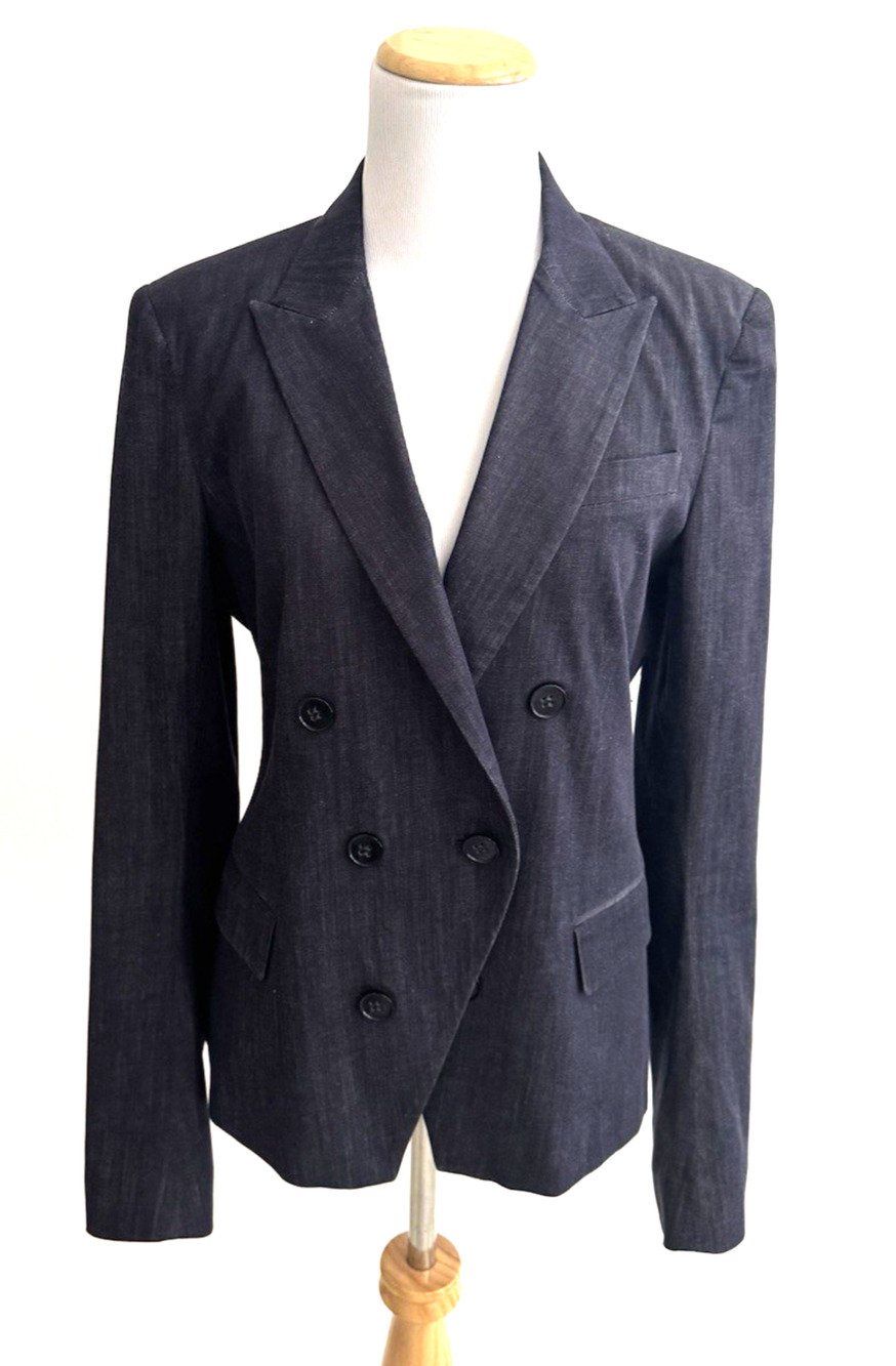 Theory Darlin Turning Blazer 8 Indigo Blue Cotton Denim Stretch Double-Breasted